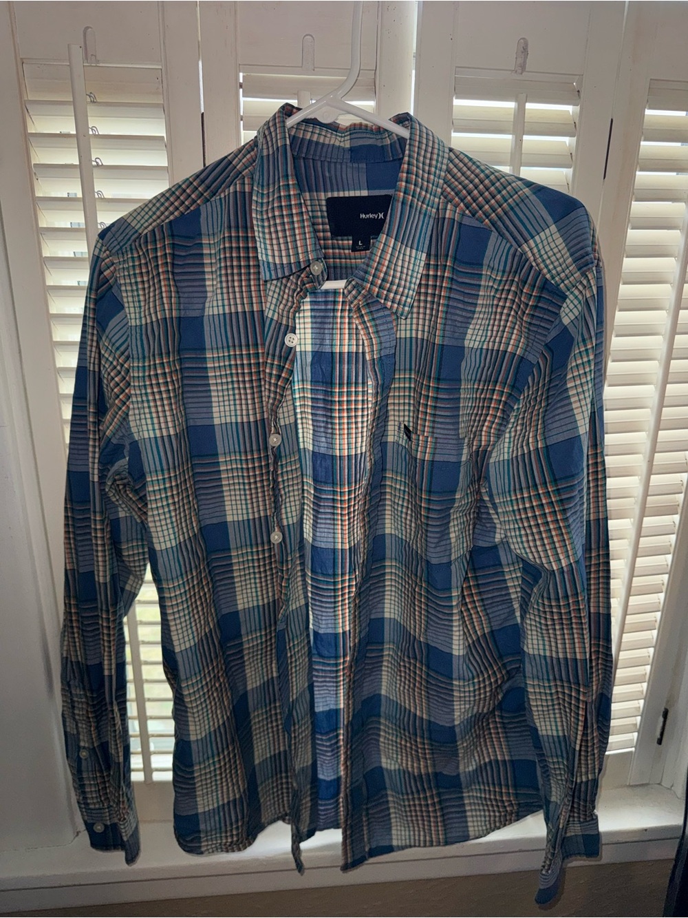 Hurley Blue and Cream Plaid Button-Down Shirt